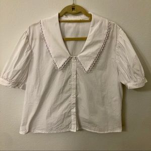 Unique Vintage White Peter Pan Collar Button-Up Blouse